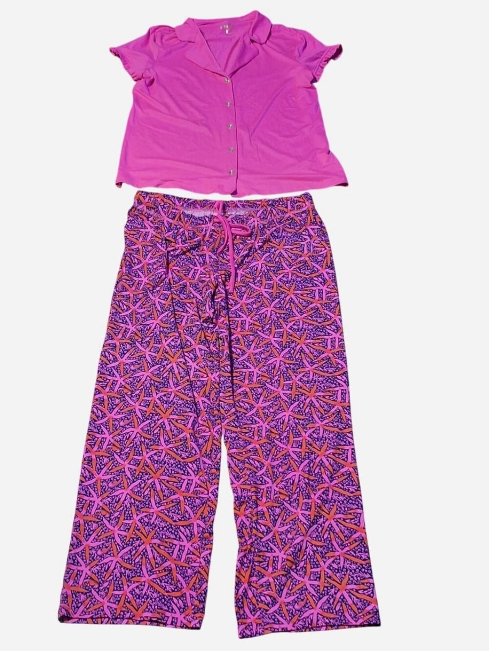 Lily Pulitzer Large Pajama Set Passion Fruit Pink Star Cozy Lounge Preppy